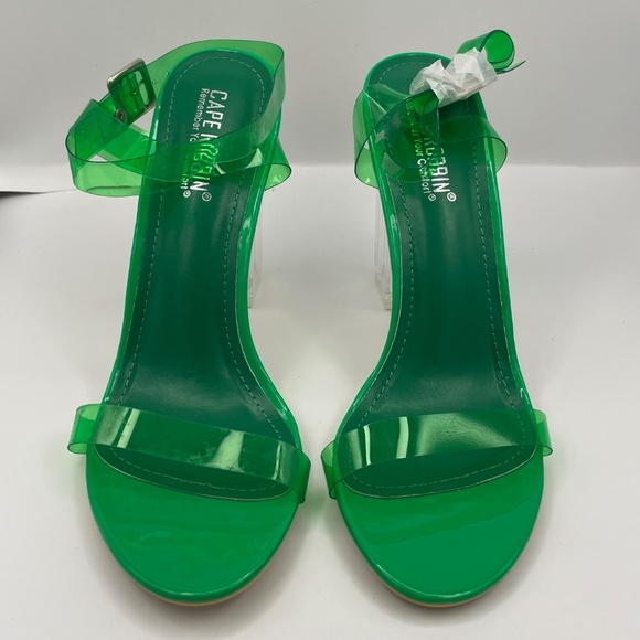 CAPE ROBBIN Maria-2 green transparent peep toe clear block heel sandals - Picture 6 of 12